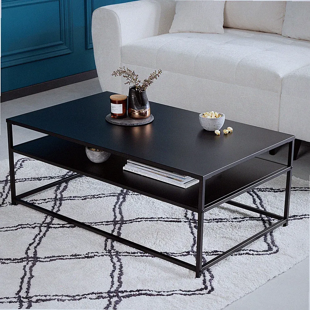 Moderner Couchtisch DURA STEEL 100cm schwarz Metall mit Ablagefach Sofatisch