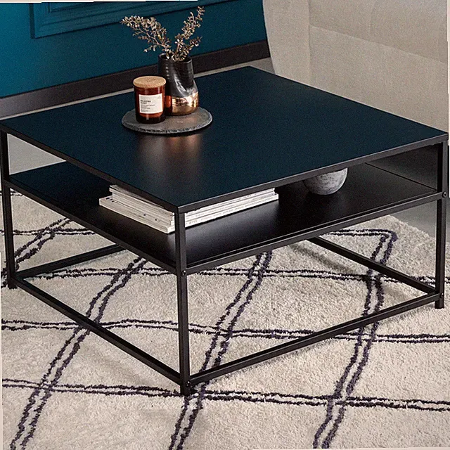 Moderner Couchtisch DURA STEEL 70cm schwarz Metall mit Ablagefach Sofatisch