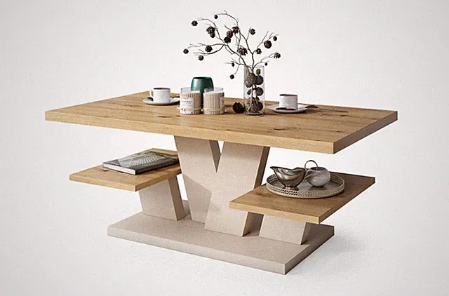 Moderner Couchtisch VIVAT Weiß Hochglanz 110x60cm Wohnzimmertisch + Ablagen MDF