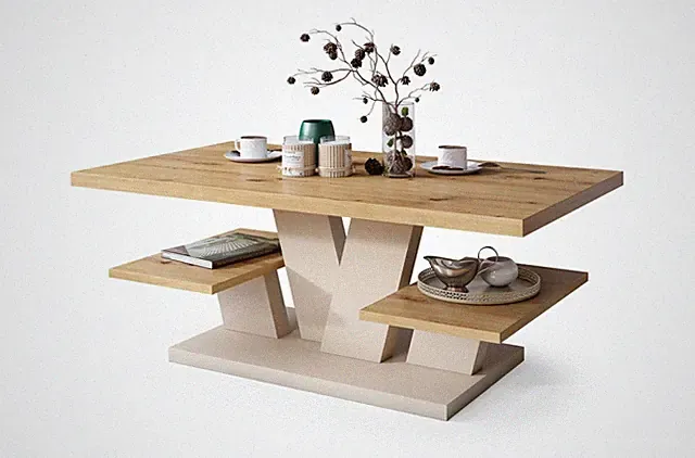Moderner Couchtisch VIVAT Weiß Hochglanz 110x60cm Wohnzimmertisch + Ablagen MDF