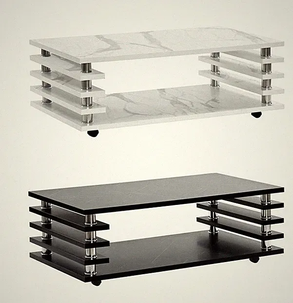 Moderner Couchtisch Wohnzimmer 116x65cm auf Rollen mit Ablage Marmoroptik Design