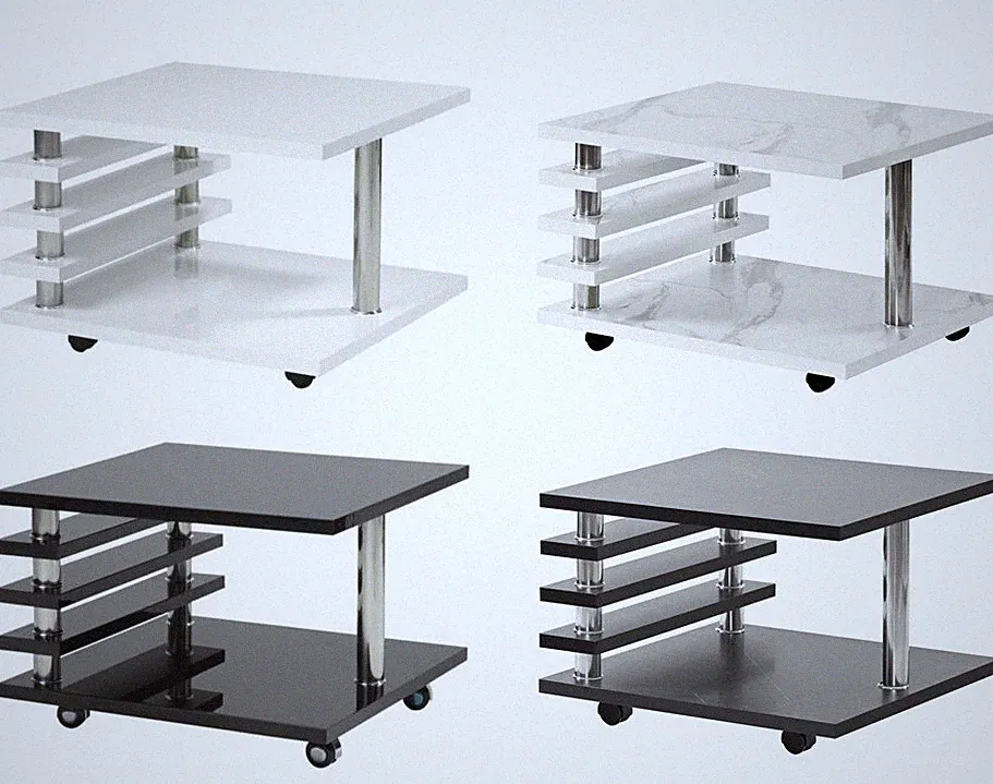 Moderner Couchtisch Wohnzimmer 65x65cm auf Rollen – Hochglanz oder Marmor Design