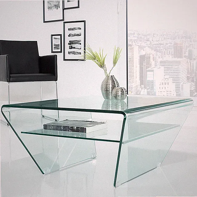 Moderner Design Glas Couchtisch FANTOME 70cm Trapez transparent Wohnzimmertisch