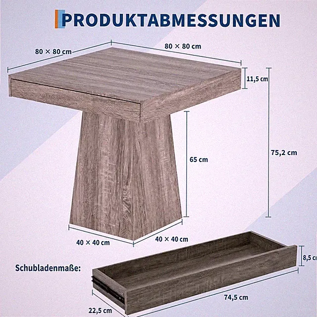 Moderner Esstisch 80x80cm quadratisch Esszimmertisch für 4 Personen Küchentisch