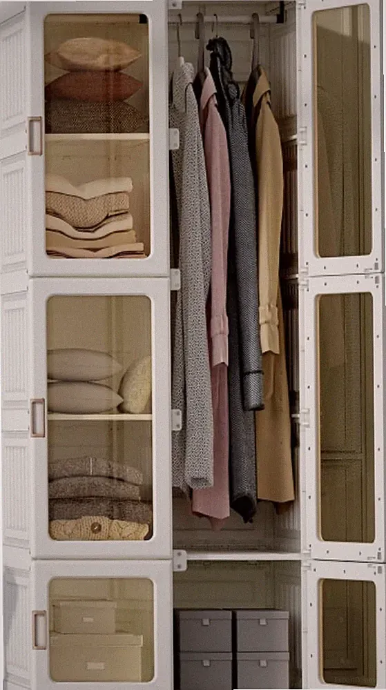 Moderner Faltbarer Kleiderschrank Weiß 6 Türen 170x50x69cm