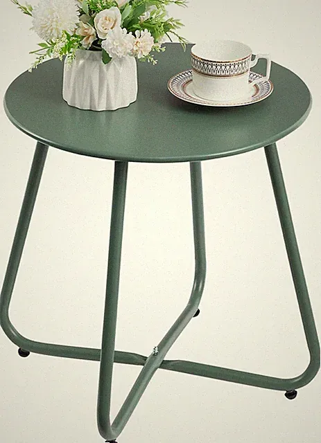 Moderner Grün Metall Outdoor Beistelltisch für Terrasse & Wohnzimmer