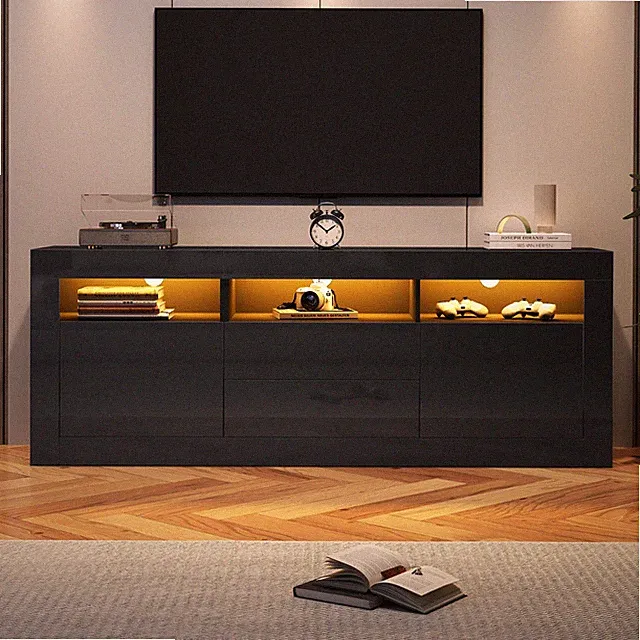 Moderner Hochglanz Sideboard Kommode TV Schrank mit LED Beleuchtung 160cm Schwar