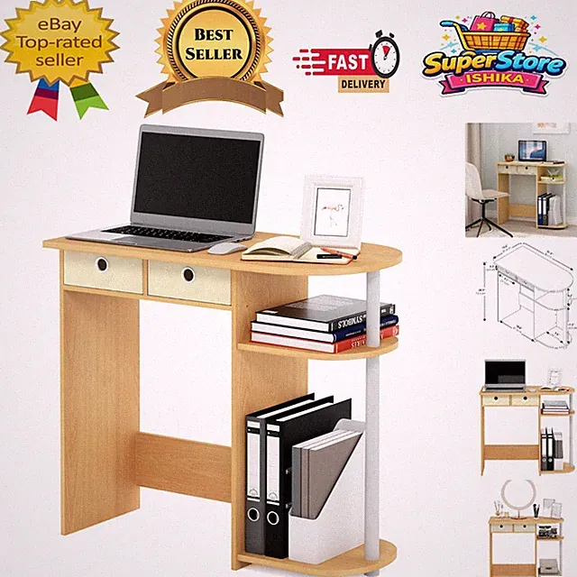 Moderner Laptoptisch mit zwei Schubladen und Ablagen - perfekt für kleine Räume