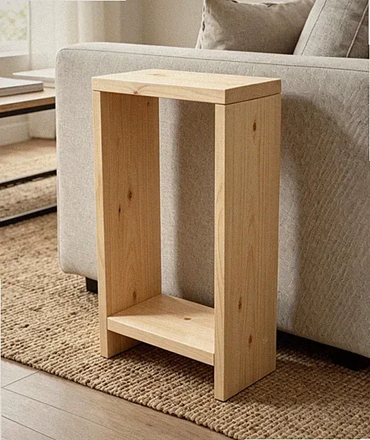 Moderner schmaler Sofa Beistelltisch Handarbeit Kiefernholz Beistelltisch kleiner Stauraum