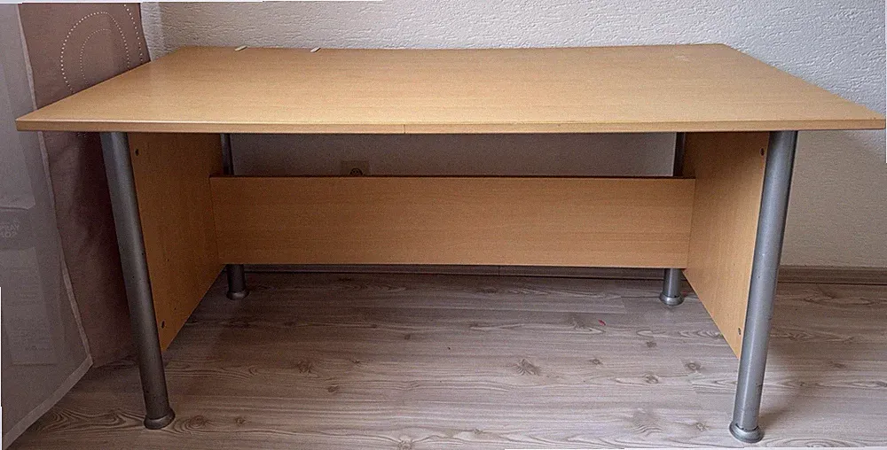 Moderner Schreibtisch Holz Metall orange matt 150x75x75cm freistehend