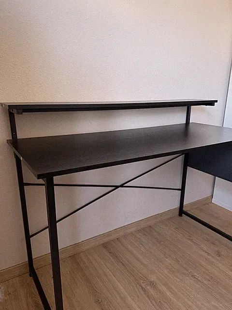 Moderner Schreibtisch mit Aufsatz & Laptop-Fach – Schwarz – wie neu