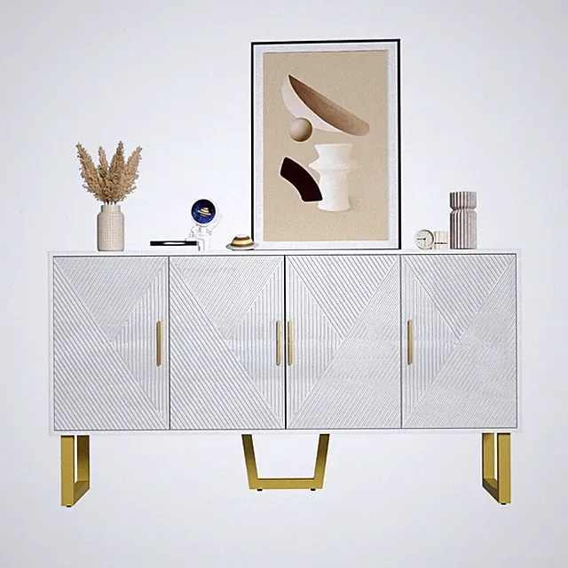 Moderner Sideboard Kommode Anrichte Schrank Hochglanz 4 Türen Weiß Goldenen Bein