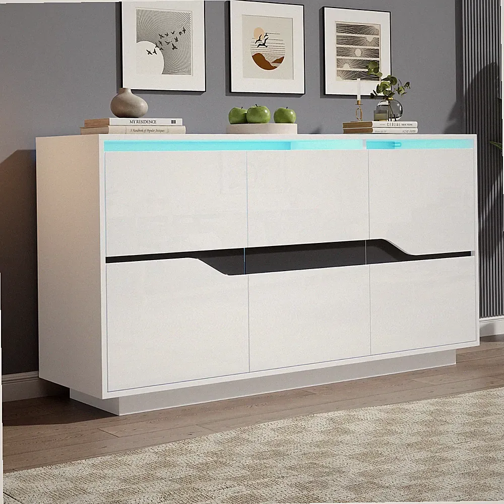 Moderner Sideboard Kommode Anrichte Schrank mit LED Beleuchtung Weiß Hochglanz