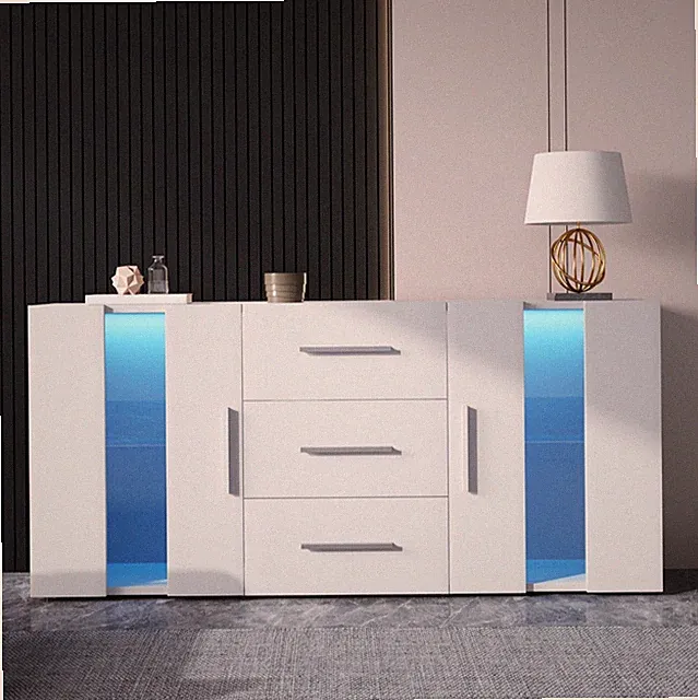 Moderner Sideboard Kommode TV Schrank mit 16 Farben LED Beleuchtung Weiß 140*70