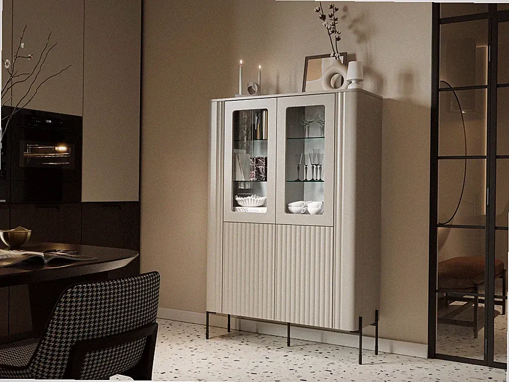 Moderner Vitrine VERA Vitrinenschrank 110 cm gefräst Front aus MDF