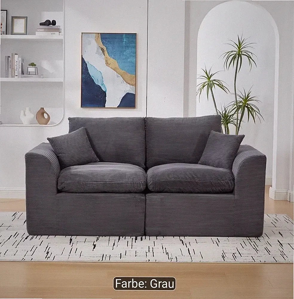 Modernes 2-Sitzer Sofa 200x100 cm Polstersofa 4 Kissen Wohnzimmer Grau & Schwarz