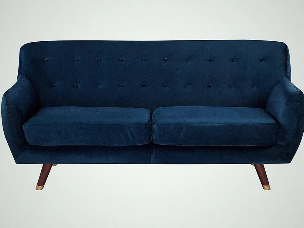 Modernes 3er Retro-Sofa aus Samtstoff in Marineblau Bodo