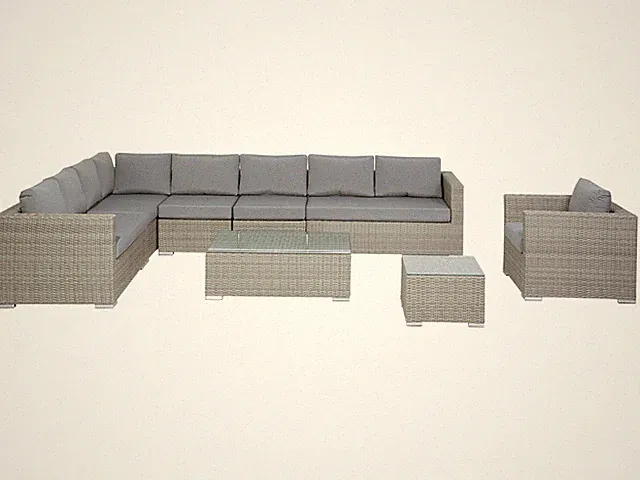 Modernes Gartenset aus Polyrattan in Grau mit Auflagen in Grau XXL