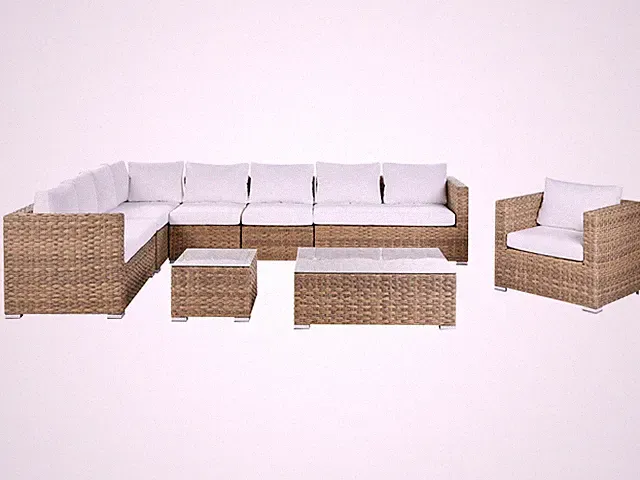 Modernes Gartenset aus Polyrattan in Hellem Braun mit Auflagen in Weiß XXL