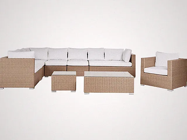 Modernes Gartenset aus Polyrattan in Sand Beige mit Auflagen in Weiß XXL