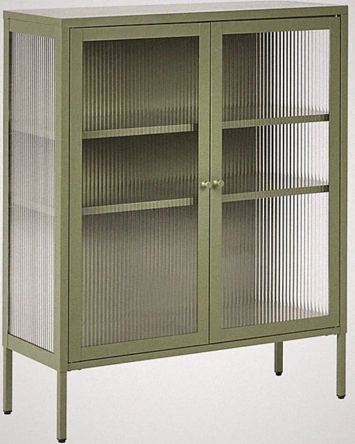 Modernes industrielles Stahl Schrank Sideboard 2 Glastüren Grün Lerryn