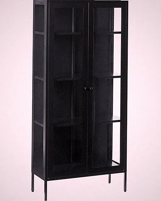 Modernes industrielles Stahl Schrank Sideboard 2 Glastüren Schwarz Harty