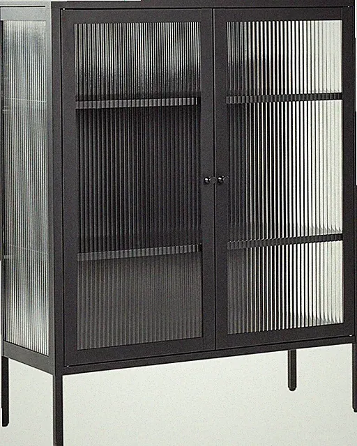Modernes industrielles Stahl Schrank Sideboard 2 Glastüren Schwarz Lerryn