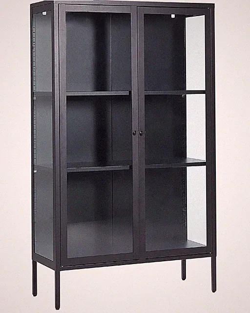 Modernes industrielles Stahl Schrank Sideboard 2 Glastüren schwarz Nash