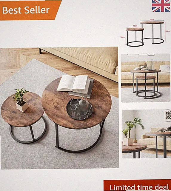 Modernes platzsparendes rundes Couchtisch Set für Wohnzimmer & Büro - 2-teilig
