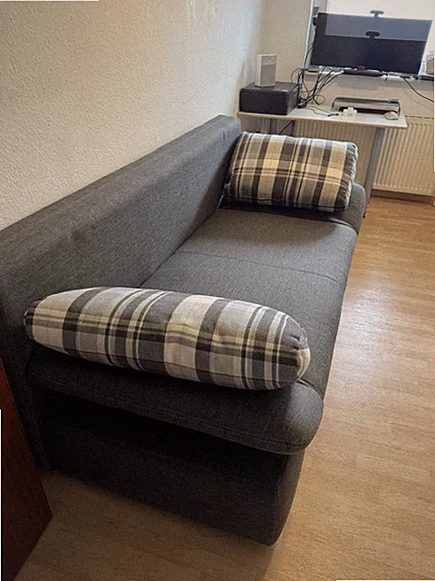 Modernes Schlafsofa mit Stauraum, verstellbaren Armlehnen, Kissen Hellgrau