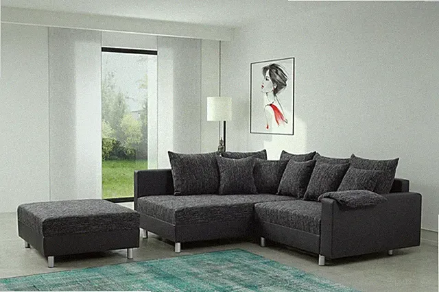 Modernes Sofa Couch Ecksofa Eckcouch in schwarz Eckcouch mit Hocker - Minsk L