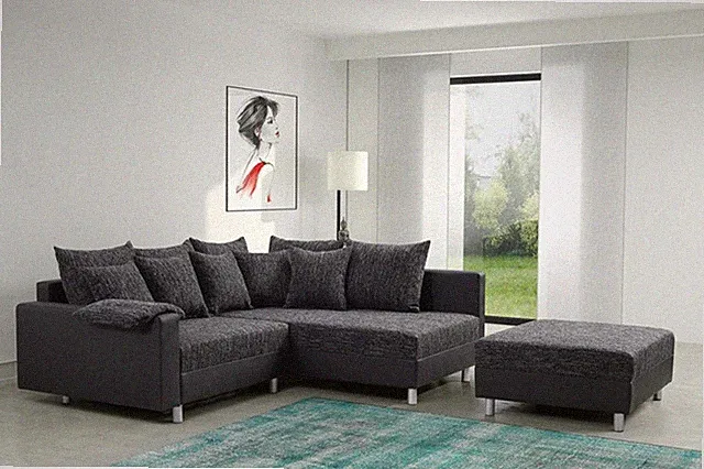 Modernes Sofa Couch Ecksofa Eckcouch in schwarz Eckcouch mit Hocker - Minsk R