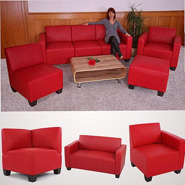 Modular Sofa Couch System Lyon, Sessel Ottomane Eckteil, Kunstleder rot