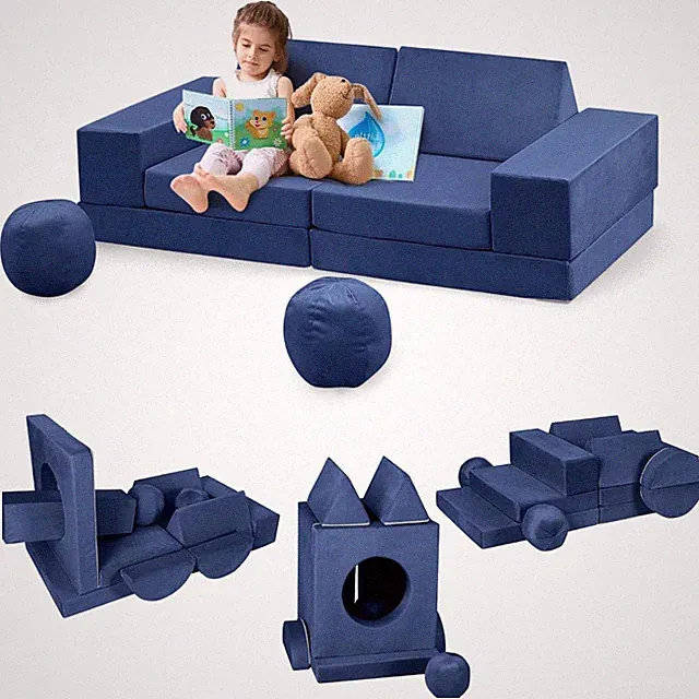 Modulares 12-teiliges Samt-Kindersofa Dunkelgrau Für Spielzimmer & Schlafzimmer