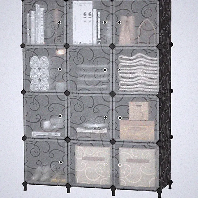 Modulares Steckregal, 12 Würfel, Schwarz, Kunststoff & Metall, DIY Aufbewahrung