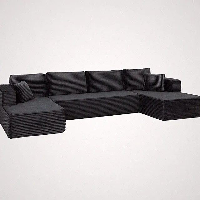 Modulares U-Form Sofa mit Schlaffunktion 2 Chaiselongues Seitentasche Dunkelgrau