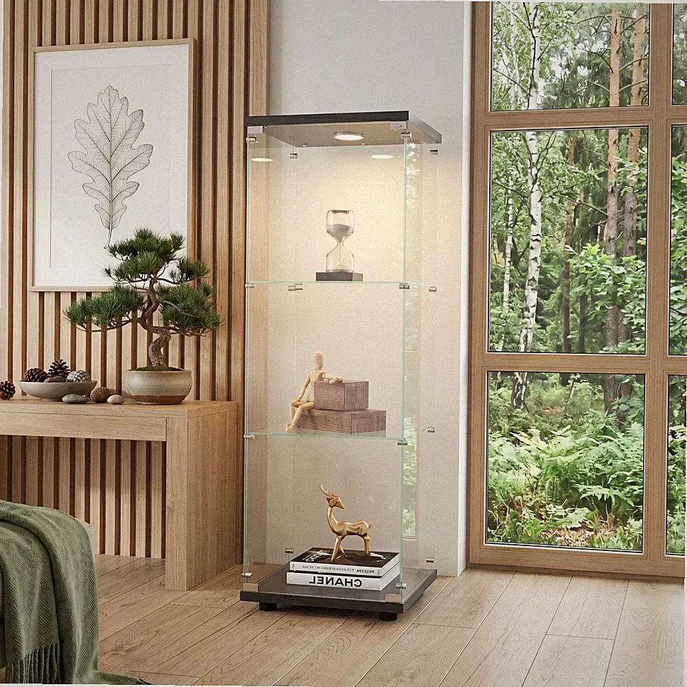 Möbel Glasvitrine 125cm Regal Schrank Sammlervitrine Standvitrine mit Schloss