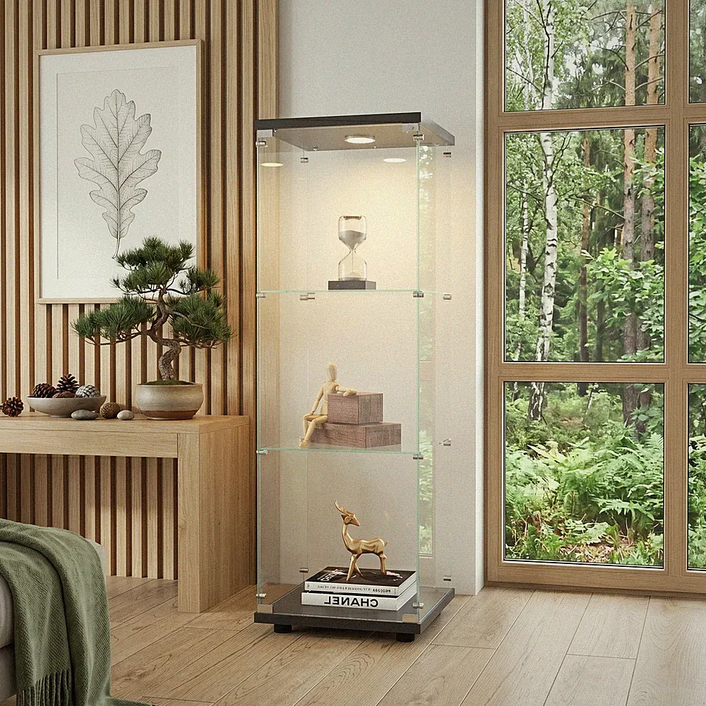 Möbel Glasvitrine 125cm Regal Schrank Sammlervitrine Standvitrine mit Schloss