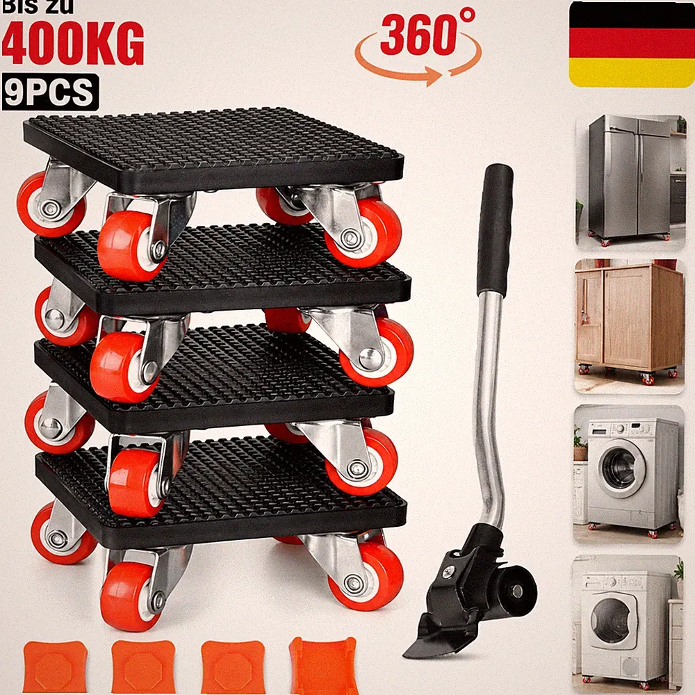 Möbel Transportroller Set 4 Stück 400KG Schwerlast Hebelstange für Sofa 360° DE