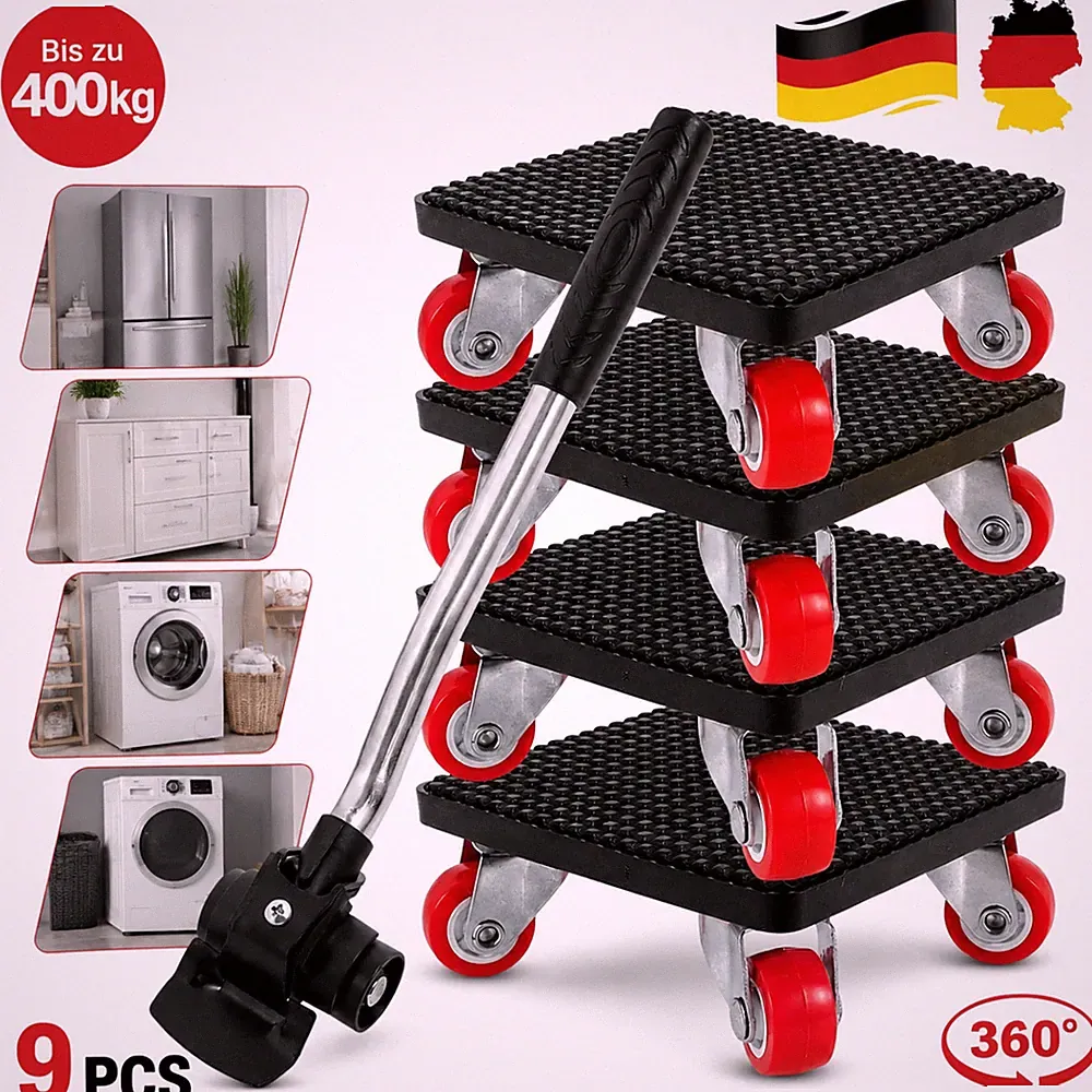 Möbel Transportroller Set 9-teilig 400 kg Tragfähigkeit Hebelstange für Sofa