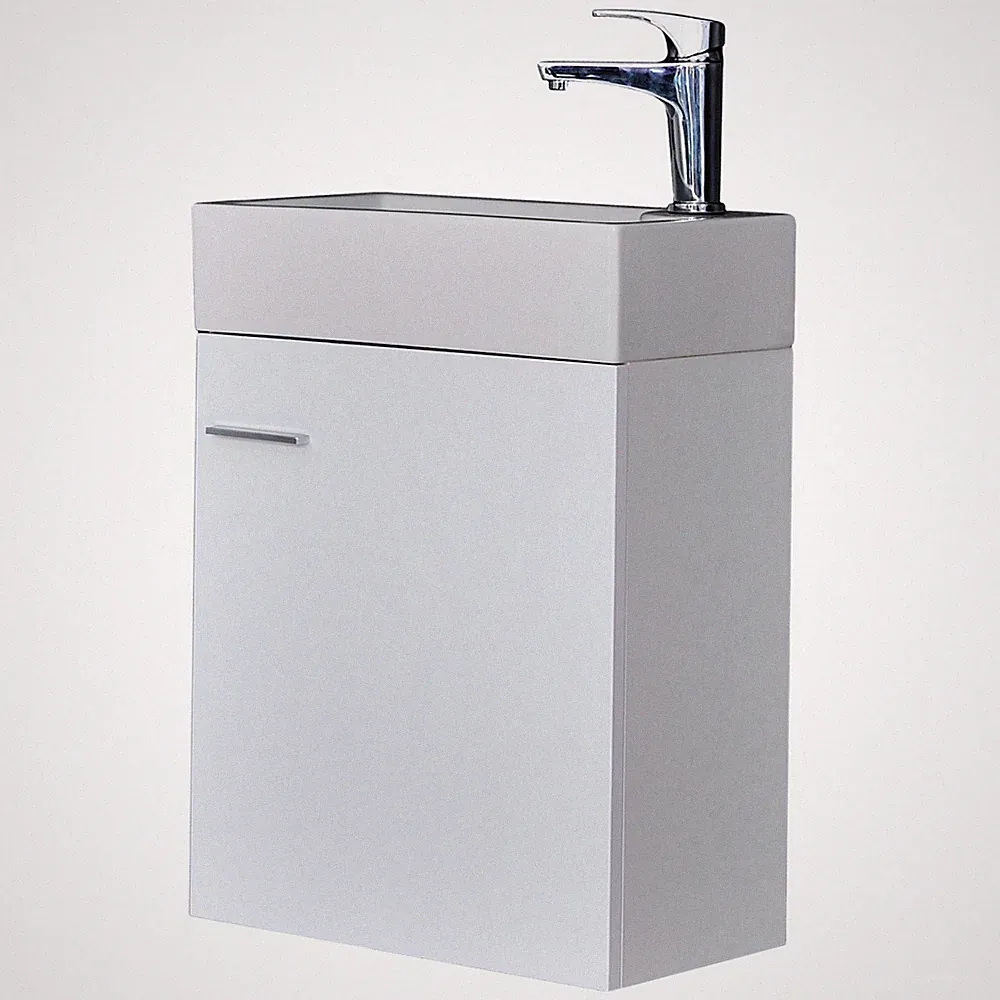 Möbel-Waschtisch-Set Mini 45cm•Waschbecken/Badunterschrank•Hängeschrank Weiß