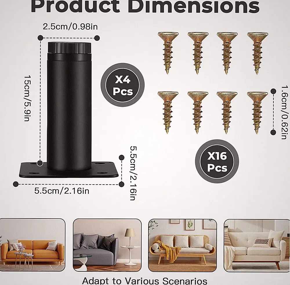Möbelbeine 15cm verstellbar Metall Stützfüße 4 Stück für Sofa Tisch Schrank