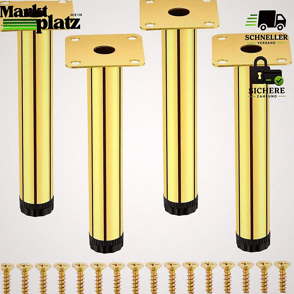 Möbelbeine 18cm Verstellbar Gold Metall Möbelfüße für Sofa Bett Schrank 4 Stück