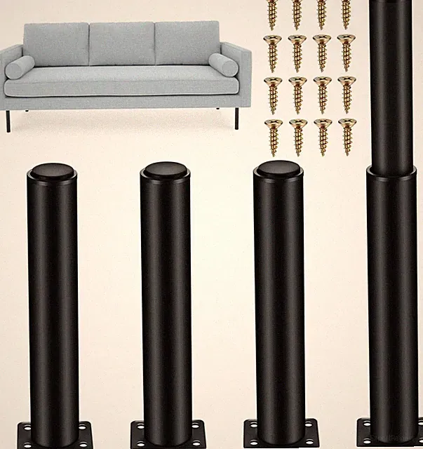 Möbelbeine Metall Schwarz, Verstellbar 25-42cm, 4 Stück, Einfache Montage