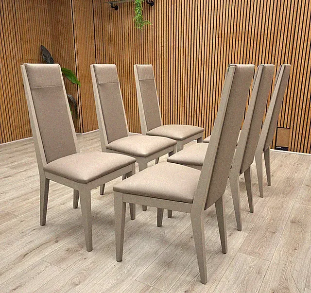 Möbeldorf Esszimmerstühle 'Lusso' taupe getäfelt Kunstleder - 6er Set