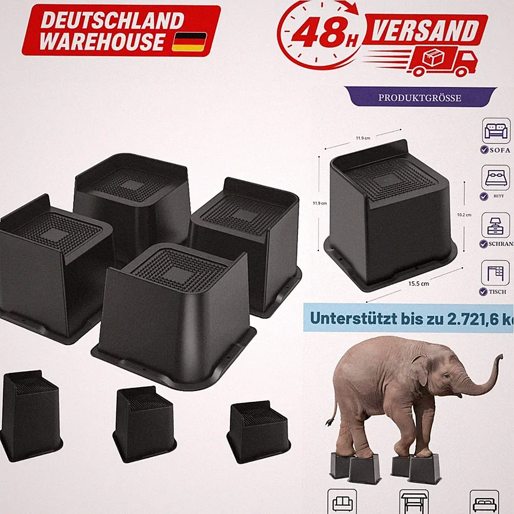 Möbelerhöhung 10,2 cm 4er Set L-Form ABS Kunststoff Möbelgleiter