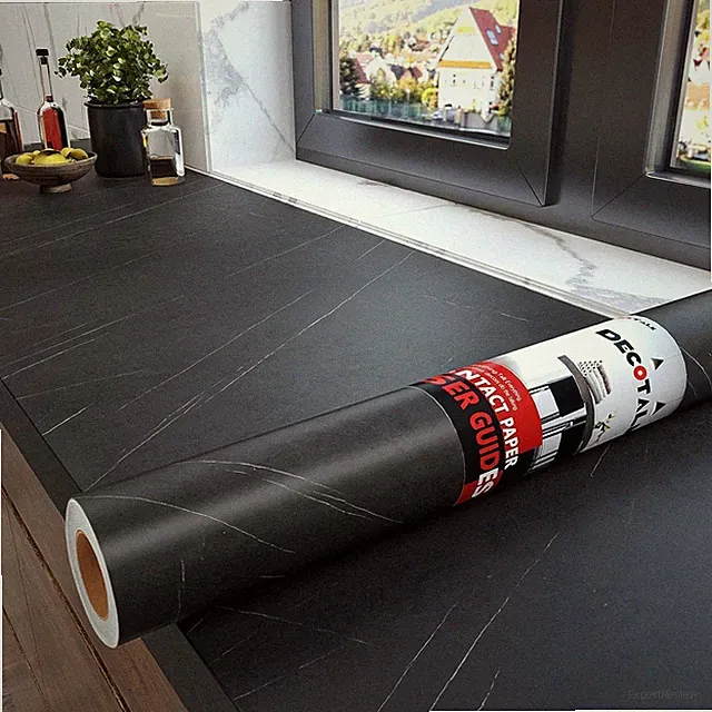 Möbelfolie Selbstklebend Schwarz Arbeitsplatte Folie Marmor 40x300cm Klebefol...