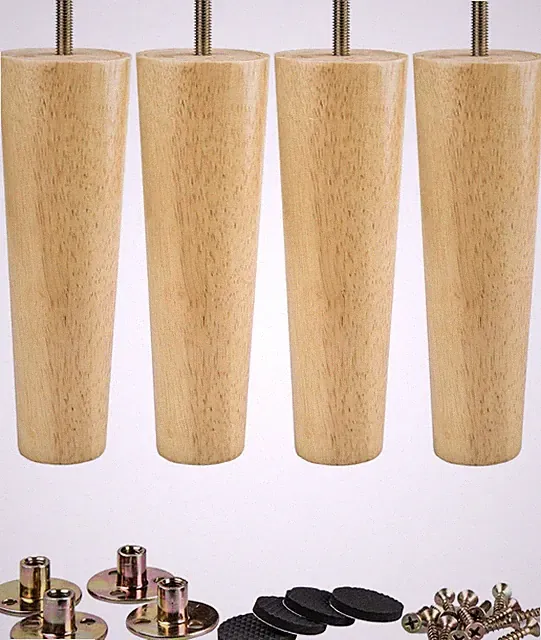 Möbelfüße 4er Set Massivholz Konische Tischbeine 10cm mit M8 Gewindebolzen für