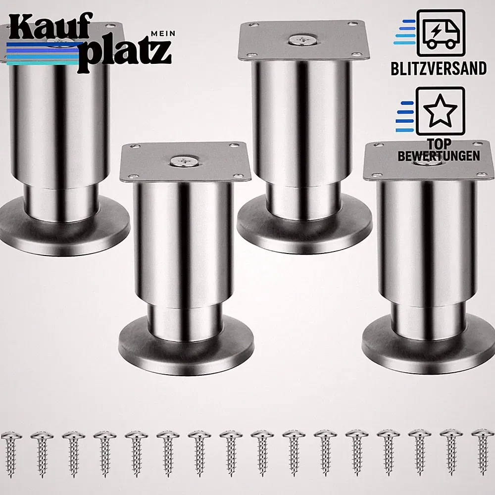 Möbelfüße Edelstahl Verstellbar 10 cm 250kg Traglast für Schrank Sofa Tisch Bett