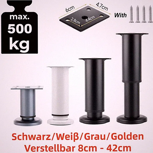 Möbelfüße höhenverstellbar Edelstahl Ø 38mm Bettfüße Sockelfüße Sofafuß Couchfuß
